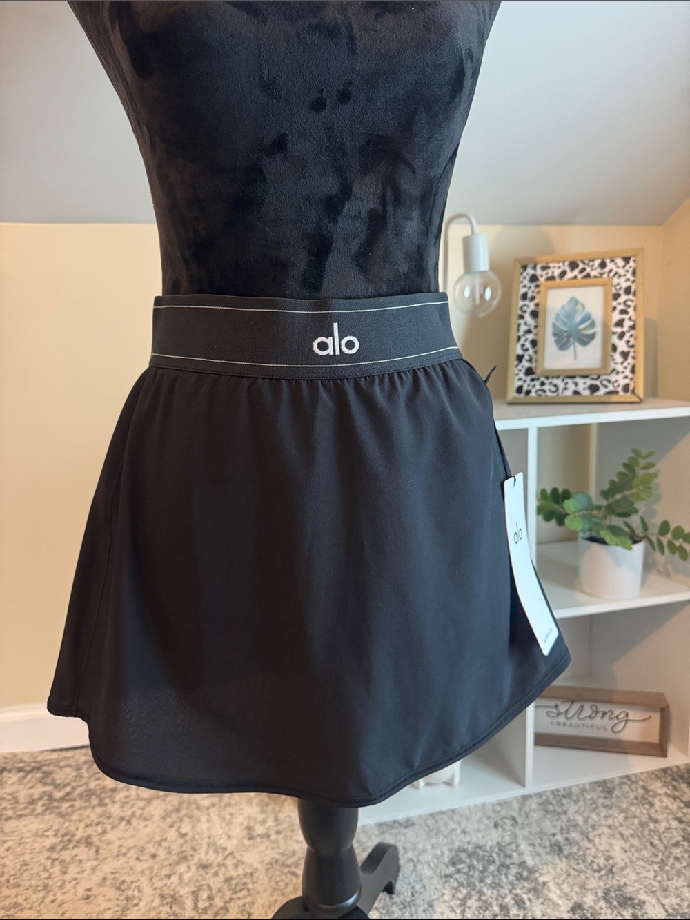 ALO Yoga Black Match Point Tennis Skirt with Logo Waistband